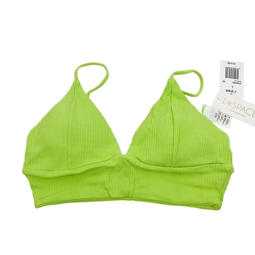 L*Space Winnie Bikini Top Ribbed Green Size Large NEW with tags!
